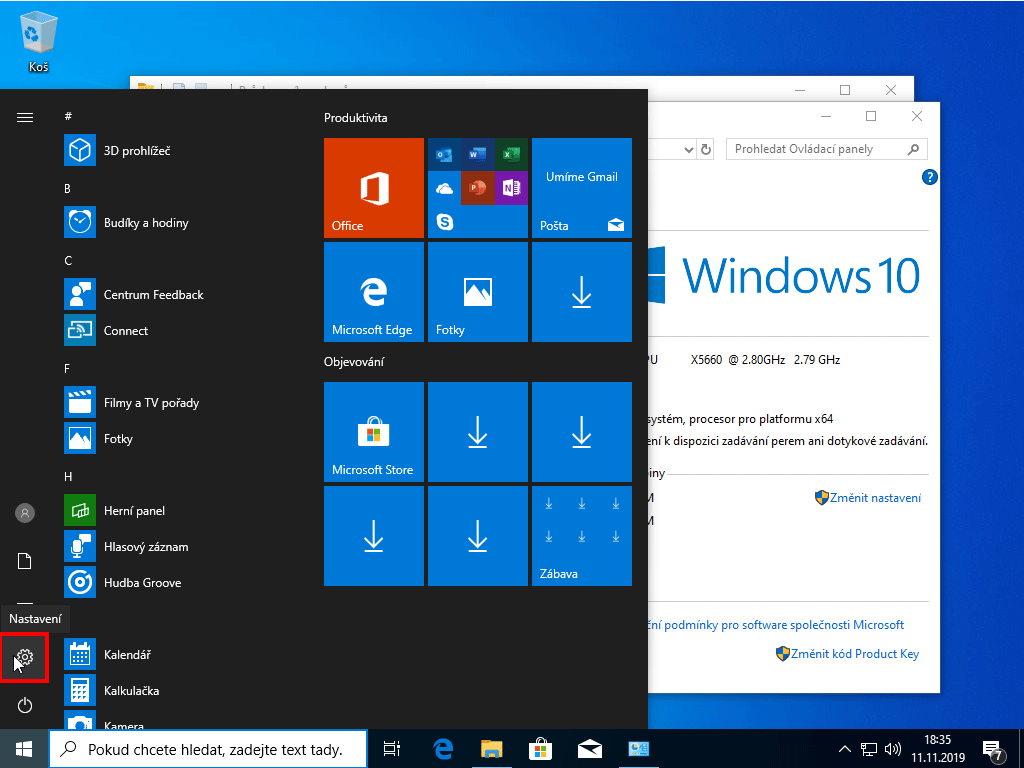 nastavení windows  10